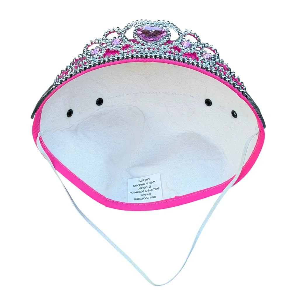 Disney Princess Mickey Ear Hat Girls One Size Pink Tiara Veil Rhinestone Costume